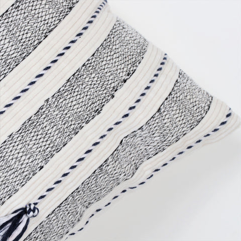 Set Of 2 Hand Loom Woven Texture Boho Black Off-White Cushion Cover