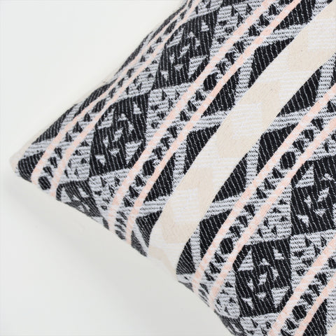 Set Of 2 Hand Loom Woven Texture Boho Black Ivory Cushion Cover