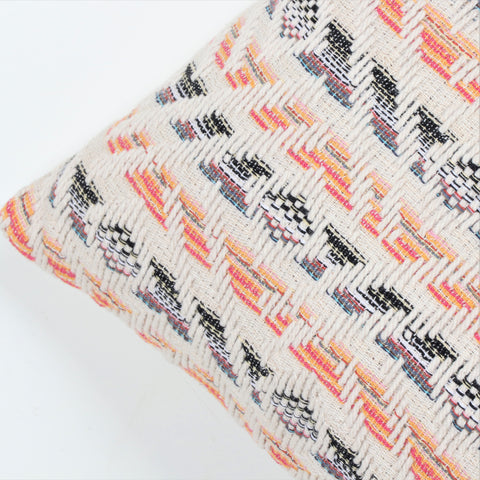 Hand Loom Woven Texture Boho Ivory and Red Cushion Cover