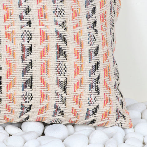 Hand Loom Woven Texture Boho Ivory and Red Cushion Cover