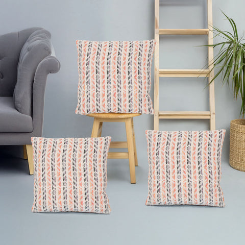 Set Of 3 Hand Loom Woven Texture Boho Ivory Red Cushion Cover
