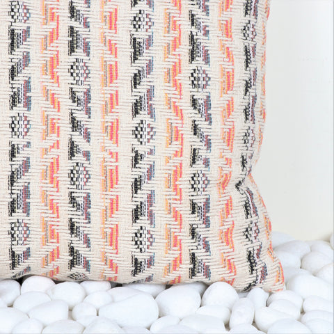 Hand Loom Woven Texture Boho Ivory and Red Cushion Cover