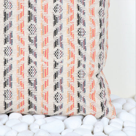Set Of 3 Hand Loom Woven Texture Boho Ivory Red Cushion Cover