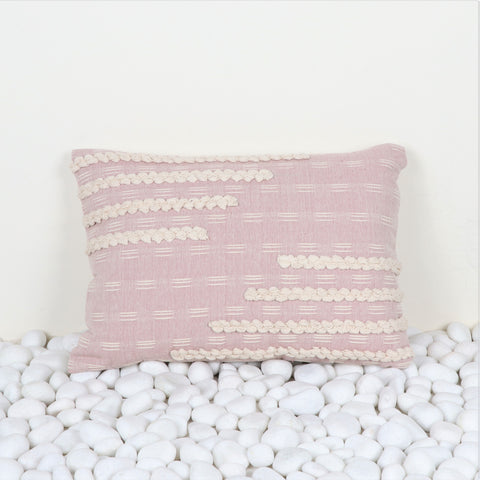 Hand Tufted Texture Boho Pink and Ivory Stripe Fringe Cushion Cover