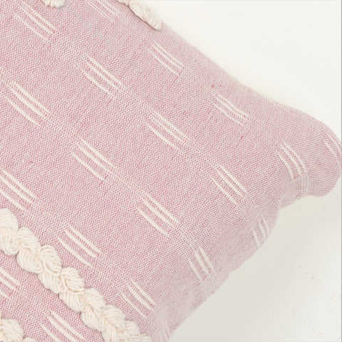Hand Tufted Texture Boho Pink and Ivory Stripe Fringe Cushion Cover