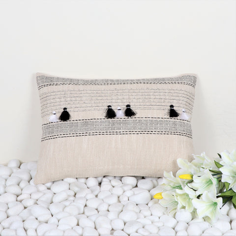 Hand Tufted Texture Boho Black and White Stripe Fringe Cushion Cover