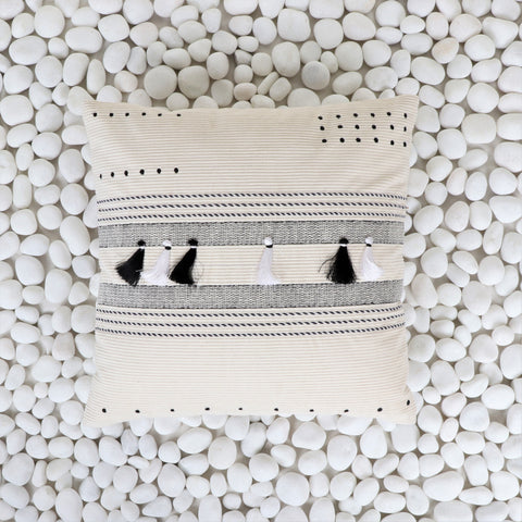 Set Of 2 Hand Tufted Texture Boho Ivory Pink Tassel Cushion Cover