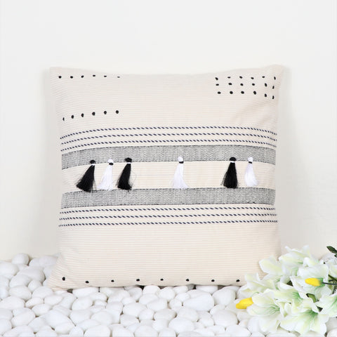 Hand Tufted Texture Boho Ivory and Pink Tassel Cushion Cover