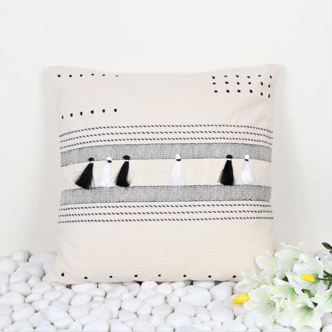 Set Of 2 Hand Tufted Texture Boho Ivory Pink Tassel Cushion Cover