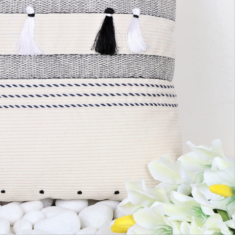 Hand Tufted Texture Boho Ivory and Pink Tassel Cushion Cover