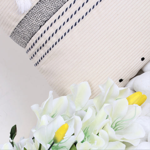 Set Of 3 Hand Tufted Texture Boho Ivory Pink Tassel Cushion Cover