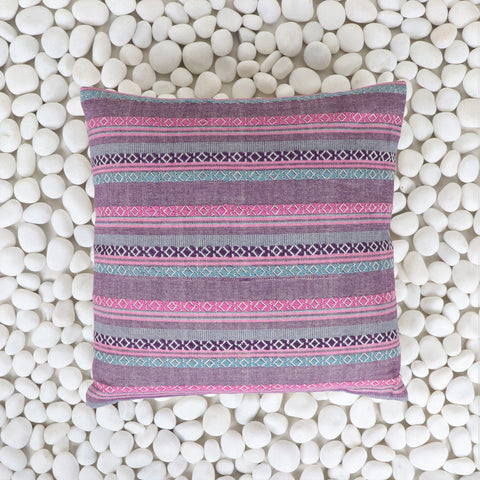 Hand Loom Woven Texture Boho Ivory and Pink Cushion Cover