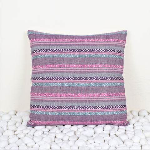 Hand Loom Woven Texture Boho Ivory and Pink Cushion Cover