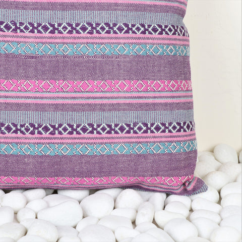 Set Of 2 Hand Loom Woven Texture Boho Ivory Pink Cushion Cover