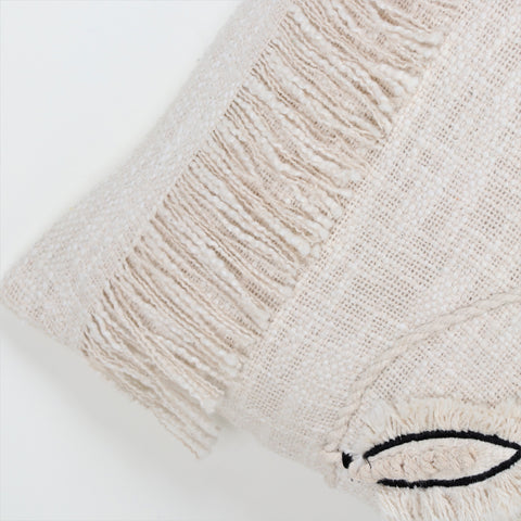 Hand Tufted Leaf Texture Boho Ivory and Black Fringe Cushion Cover