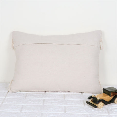 Hand Tufted Leaf Texture Boho Ivory and Black Fringe Cushion Cover