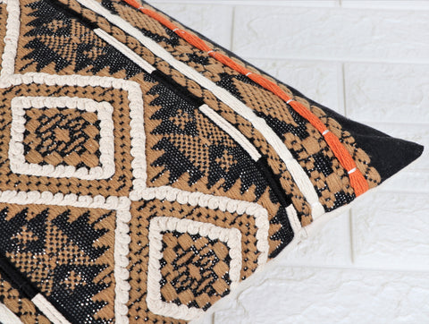 Hand Loom Woven Texture Boho Ivory and Black Cushion Cover