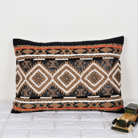 Hand Loom Woven Texture Boho Ivory and Black Cushion Cover