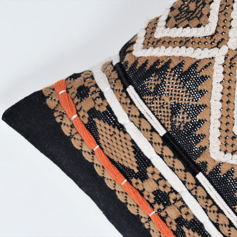 Hand Loom Woven Texture Boho Ivory and Black Cushion Cover