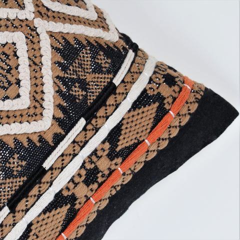 Hand Loom Woven Texture Boho Ivory and Black Cushion Cover