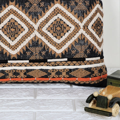 Hand Loom Woven Texture Boho Ivory and Black Cushion Cover