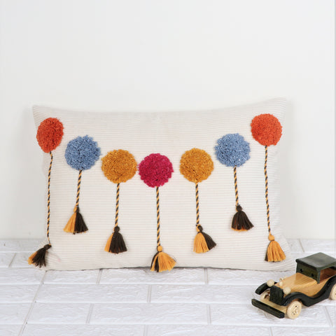 Hand Tufted Texture Boho Mustard Yellow and Ivory Tassel Cushion Cover