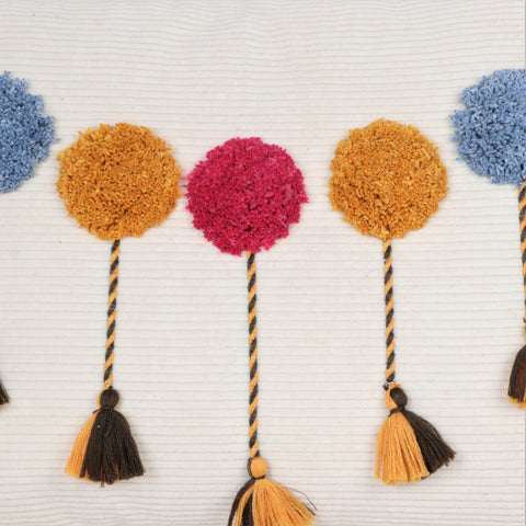 Hand Tufted Texture Boho Mustard Yellow and Ivory Tassel Cushion Cover