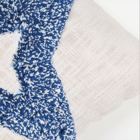 Hand Tufted Texture Boho Blue and Ivory Tassel Cushion Cover