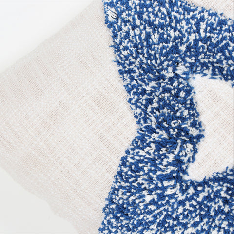 Set Of 3 Hand Tufted Texture Boho Blue Ivory Tassel Cushion Cover