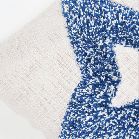 Hand Tufted Texture Boho Blue and Ivory Tassel Cushion Cover