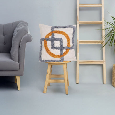 Set Of 2 Hand Tufted Texture Boho Yellow Ivory Tassel Cushion Cover