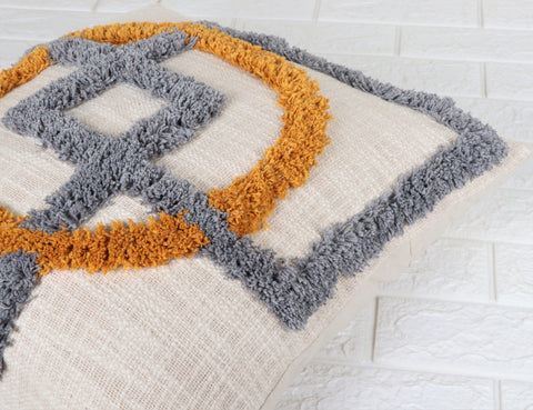 Set Of 3 Hand Tufted Texture Boho Yellow Ivory Tassel Cushion Cover