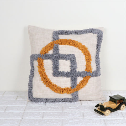 Hand Tufted Texture Boho Yellow and Ivory Tassel Cushion Cover