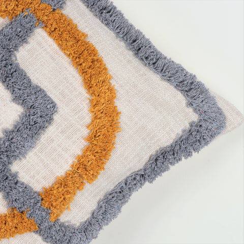 Hand Tufted Texture Boho Yellow and Ivory Tassel Cushion Cover