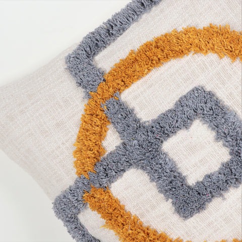 Set Of 2 Hand Tufted Texture Boho Yellow Ivory Tassel Cushion Cover