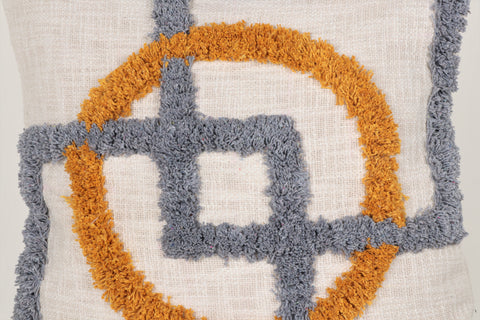 Hand Tufted Texture Boho Yellow and Ivory Tassel Cushion Cover