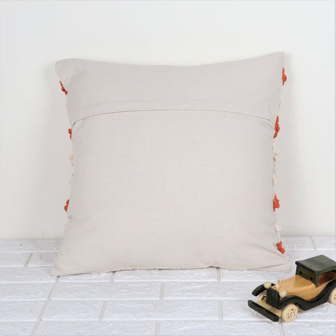 Hand Tufted Texture Boho Ivory and Orange Tassel Cushion Cover