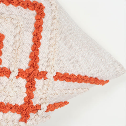 Hand Tufted Texture Boho Ivory and Orange Tassel Cushion Cover
