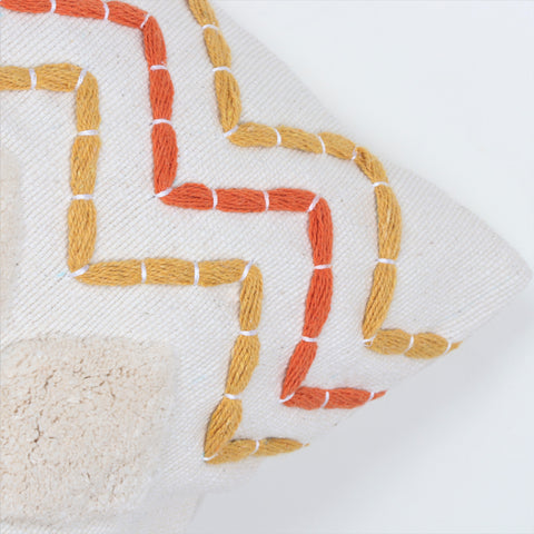Hand Tufted Texture Boho Orange and Ivory Tassel Cushion Cover