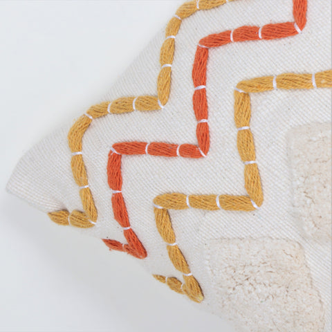 Hand Tufted Texture Boho Orange and Ivory Tassel Cushion Cover