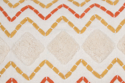 Hand Tufted Texture Boho Orange and Ivory Tassel Cushion Cover