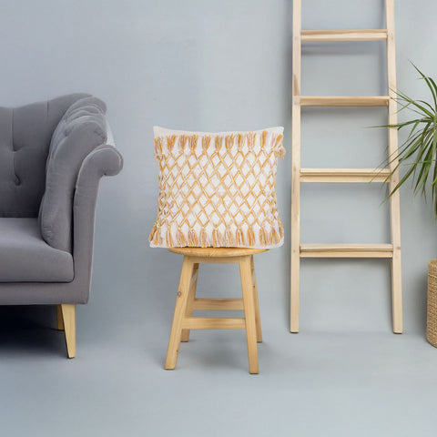 Hand Tufted Texture Boho Yellow and Ivory Tassel Cushion Cover