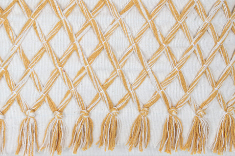 Set Of 2 Hand Tufted Texture Boho Yellow Ivory Tassel Cushion Cover