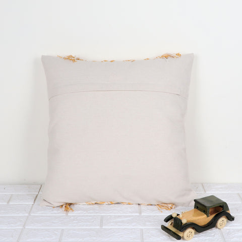 Hand Tufted Texture Boho Yellow and Ivory Tassel Cushion Cover