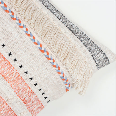 Set Of 2 Hand Tufted Texture Boho Ivory Black Tassel Cushion Cover