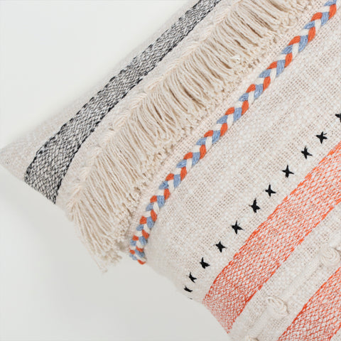 Hand Tufted Texture Boho Ivory and Black Tassel Cushion Cover