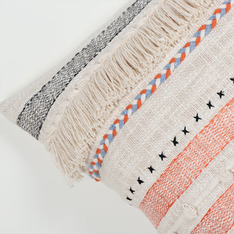 Set Of 2 Hand Tufted Texture Boho Ivory Black Tassel Cushion Cover