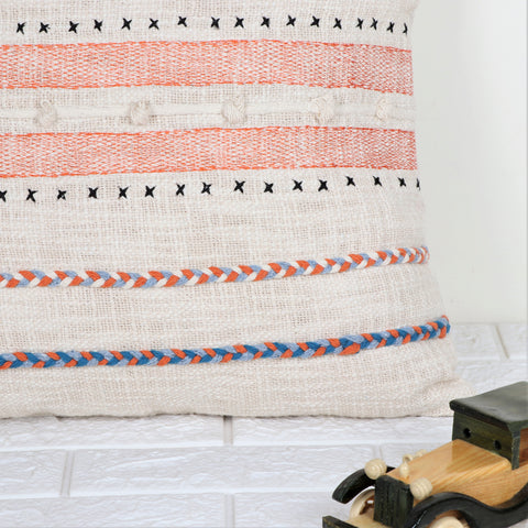 Hand Tufted Texture Boho Ivory and Black Tassel Cushion Cover