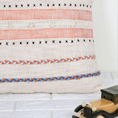 Set Of 2 Hand Tufted Texture Boho Ivory Black Tassel Cushion Cover