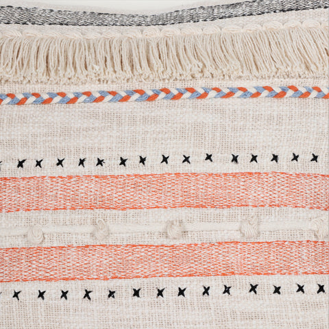 Set Of 2 Hand Tufted Texture Boho Ivory Black Tassel Cushion Cover